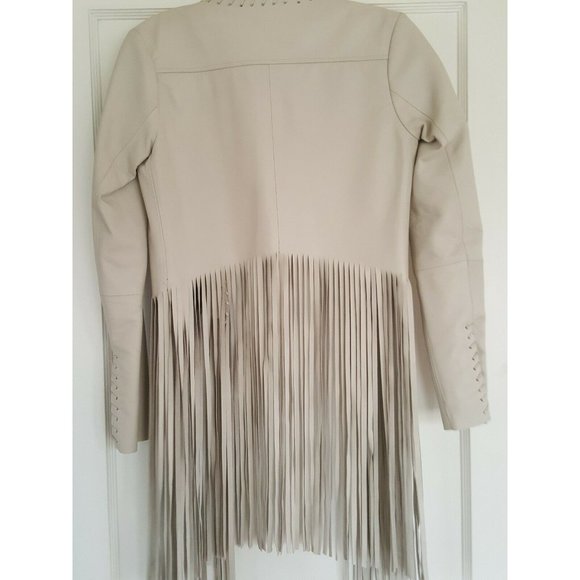 The Perfext NEW W Tags $1495 Women's Open Front Fringed Leather Jacket Size XS - Picture 7 of 9